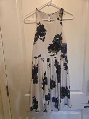 Free People White Dress with Navy Floral Design